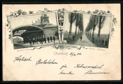 AK Chambrey, Gare, Frontiére, Bahnhof