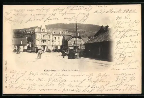 AK Gérardmer, Place de la Gare, Bahnhof