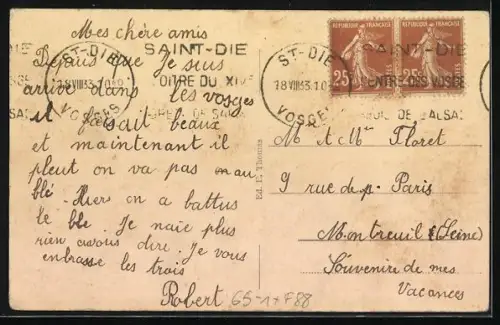 AK St. Dié, La Gare, Bahnhof mit Vorplatz, LKW, Auto