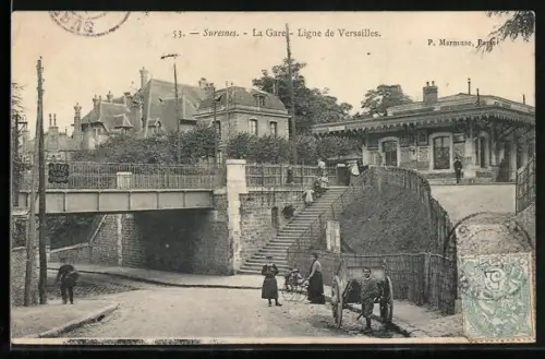AK Suresnes, La Gare, Ligne de Versailles, Bahnhof