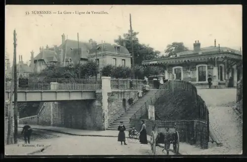 AK Suresnes, La Gare, Ligne de Versailles, Bahnhof