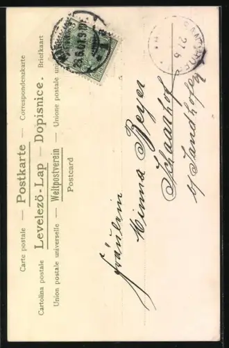 Lithographie Junge Dame mit offenem Haar und Hut