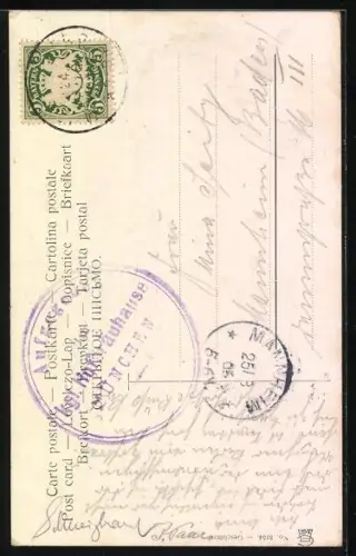 Künstler-AK Mir san mir und schreib`n uns: Uns, Münchner in Trachtenkleidung