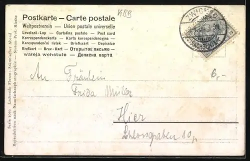 Foto-AK RPH: Stürmischer Abend, Häuser hinter einem Feld