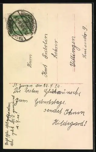 Foto-AK RPH Nr. 4493/4: Mädchen an einer Birke mit Blumen