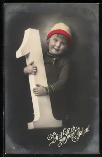 Foto-AK RPH Nr. 5652/3: Kleines Kind mit einer grossen 1 in den Armen, Neujahr