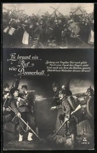 Foto-AK Photochemie Berlin Nr. 2515-5: Es braust ein Ruf wie Donnerhall, Soldaten im Gefecht