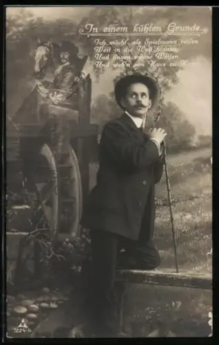 Foto-AK Photochemie Berlin Nr. 7224-4: Ein Mann träumt davon, als Spielmann die Welt zu bereisen