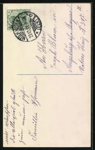 Foto-AK Photochemie Berlin Nr. 7180-5: Paar mit Sektglas vor einem Hufeisen, Prosit Neujahr