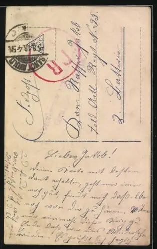 AK Ein Vöglein sang im Lindenbaum, Soldat umarmt sein Mädchen zum Abschied