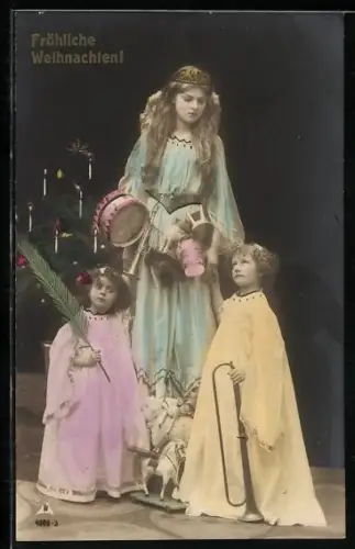 Foto-AK Photochemie Berlin Nr. 4086-3: Verkleidete Kinder überbringen Weihnachtsgrüsse