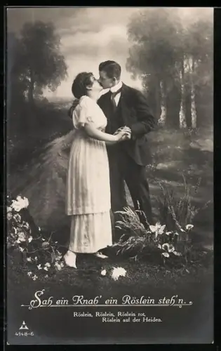 Foto-AK Photochemie Berlin Nr. 4148-6: Mann und Frau küssen sich auf der Heide