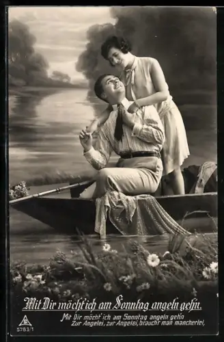 Foto-AK Photochemie Berlin Nr. 5783-1: Mann eröffnet einer Frau, dass er gern mit ihr angeln möchte