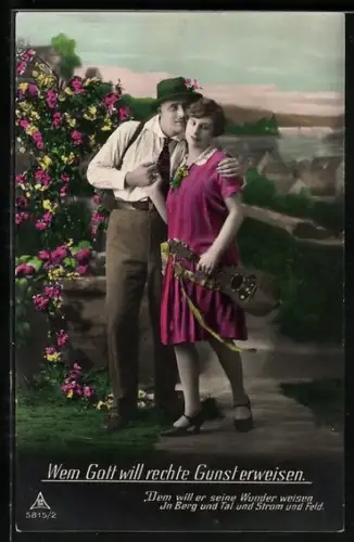 Foto-AK Photochemie Berlin Nr. 6815-2: Mann hält eine Frau im Arm, die eine Laute hält