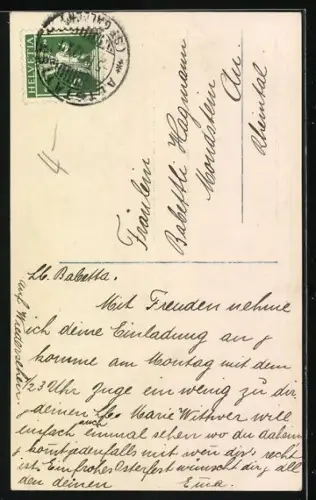 Foto-AK Photochemie Berlin Nr. 7447: Kind mit Korb voller Weidenzweige wünscht fröhliche Ostern