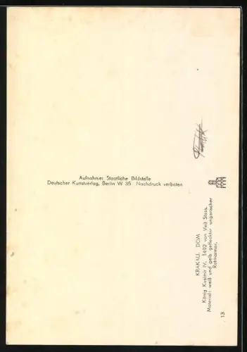 Foto-AK Deutscher Kunstverlag, Nr. 13: Krakau, Dom, König Kasimir IV.