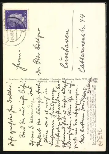 Foto-AK Deutscher Kunstverlag, Nr. 14: Ansbach, Gumpertuskirche, Westfront