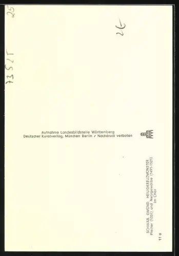 Foto-AK Deutscher Kunstverlag, Nr. 11 a: Schwäb. Gmünd, Heiligkreuzmünster, Pfeiler und Netzgewölbe im Chor