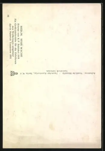 Foto-AK Deutscher Kunstverlag, Nr. 38: Berlin, Neue Wache, Innenansicht