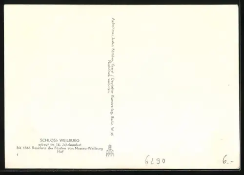 Foto-AK Deutscher Kunstverlag, Nr. 1: Weilburg, Schloss Weilburg