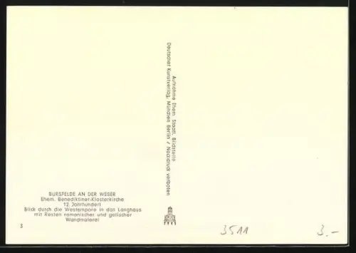 Foto-AK Deutscher Kunstverlag, Nr. 3: Bursfelde an der Weser, Ehemalige Benediktiner-Klosterkirche, Langhaus