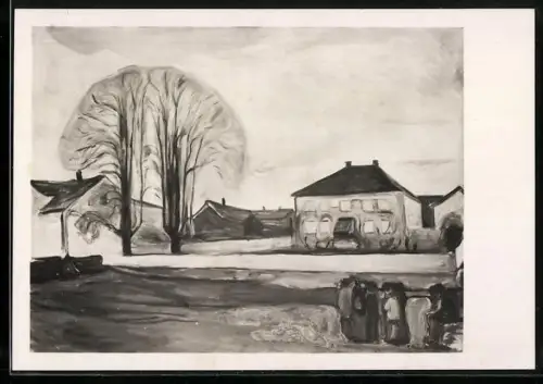 Foto-AK Deutscher Kunstverlag, Nr. 17: Essen, Museum Folkwang, Haus unter Bäumen von Edvard Munch