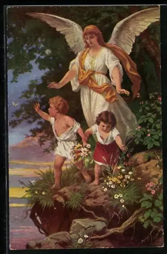 AK Schutzengel wacht über die Kinder an der Felsenkante