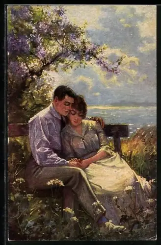Ölgemälde-Imitations-Künstler-AK Degi Nr. 1104: Lass uns träumen seligen Traum, Liebespaar