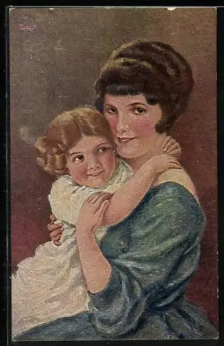 Ölgemälde-Imitations-AK Degi Nr. 1119: Mutter hält ihr Kind in den Armen