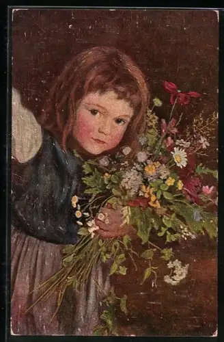 Ölgemälde-Imitations-AK Degi Nr. 905: Kleines Kind mit einem Strauss Wildblumen
