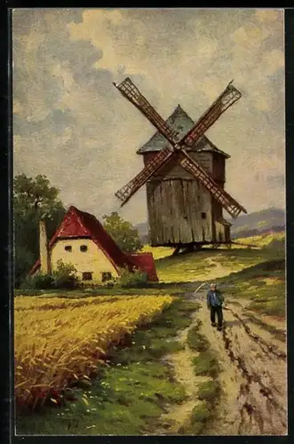 Künstler-AK Degi Nr. 1295: Windmühle II, W. Hoy, Ölgemälde-Imitations-AK