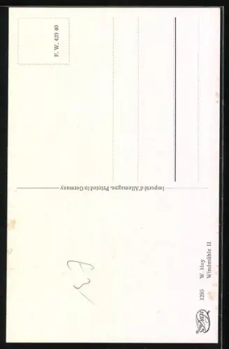 Künstler-AK Degi Nr. 1295: Windmühle II, W. Hoy, Ölgemälde-Imitations-AK