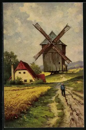 Künstler-AK Degi Nr. 1295: Windmühle II, W. Hoy, Ölgemälde-Imitations-AK