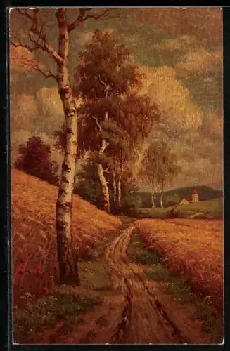 Ölgemälde-Imitations-AK Degi Nr. 1258: Birken am Feld im Sommer