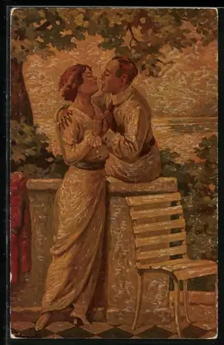 Ölgemälde-Imitations-AK Degi Nr. 1065: Paar blickt sich liebevoll in die Augen