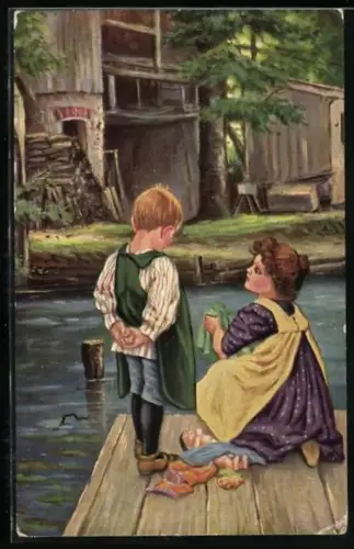 Künstler-AK Degi Nr. 1173: Puppenwäsche, P. Wagner, Ölgemälde-Imitations-AK