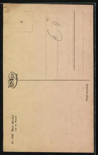 Ölgemälde-Imitations-AK Degi Nr. 548: Dame mit Tuch im Schoss lehnt an einer Wand