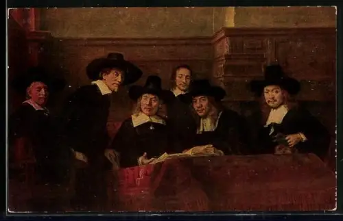 Ölgemälde-Imitations-AK Degi Nr. 1096: Gruppe Männer in dunkler Kleidung