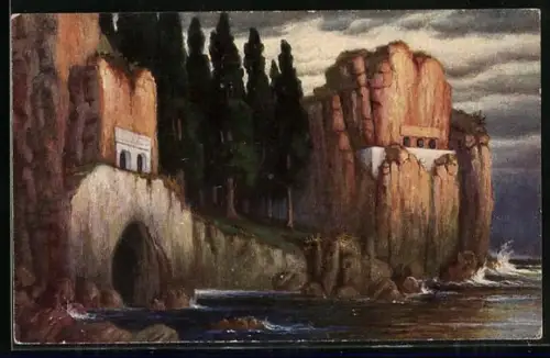 Künstler-AK Degi Nr. 1015: Toteninsel mit Ruinen