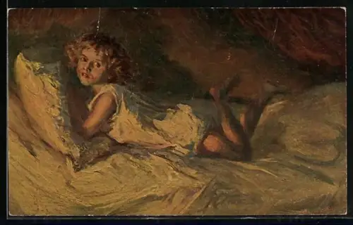 Ölgemälde-Imitations-AK Degi Nr. 571: Mädchen liegt auf einem Bett