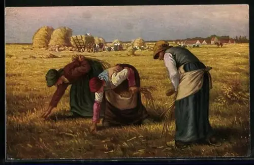 Ölgemälde-Imitations-AK Degi Nr. 1218: Aehrenleserinnen, Damen auf dem Feld, Millet