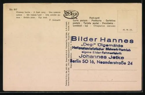 Künstler-AK F. Andreotti Degi Nr. 917, Musiker spielt für Mädchen ein Lied