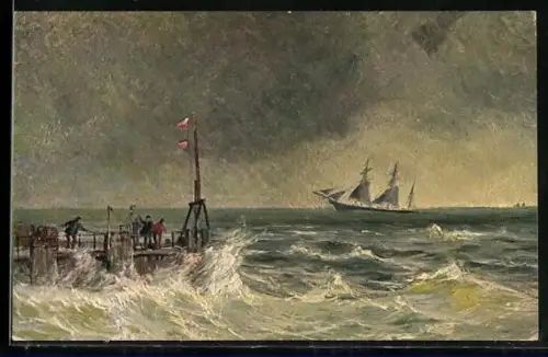 Ölgemälde-Imitations-AK Degi Nr. 382: Segelboot auf stürmischer See