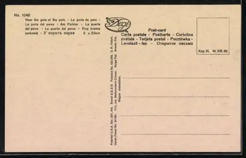 Ölgemälde-Imitations-AK Degi Nr. 1046: Zwei Damen am Tor zum einem Park