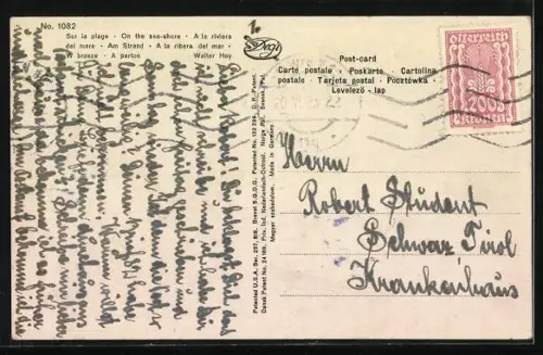 Künstler-AK Degi Nr. 1082: Strandszene mit Laubwäldchen am Meer