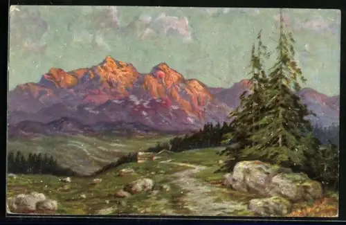 Künstler-AK Degi Nr. 1186: Abend im Hochgebirge