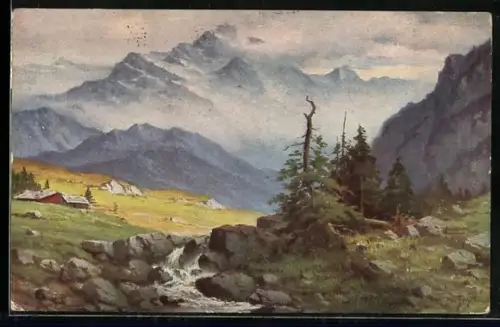 Künstler-AK Degi Nr. 1251: auf der Alm, Bergbach