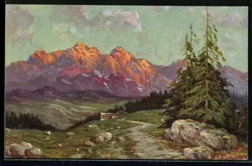 Künstler-AK Degi Nr. 1186: Abend im Hochgebirge