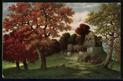 Ölgemälde-Imitations-AK Degi Nr. 1212: Burgruine im Herbst