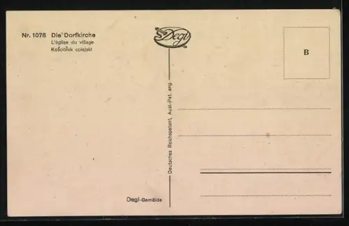Ölgemälde-Imitations-AK Degi Nr. 1078: Personen vor der Dorfkirche